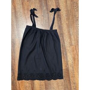J. Crew Black Linen Cotton Tie Strap Eyelet Dress XS nwot-Cottagecore
